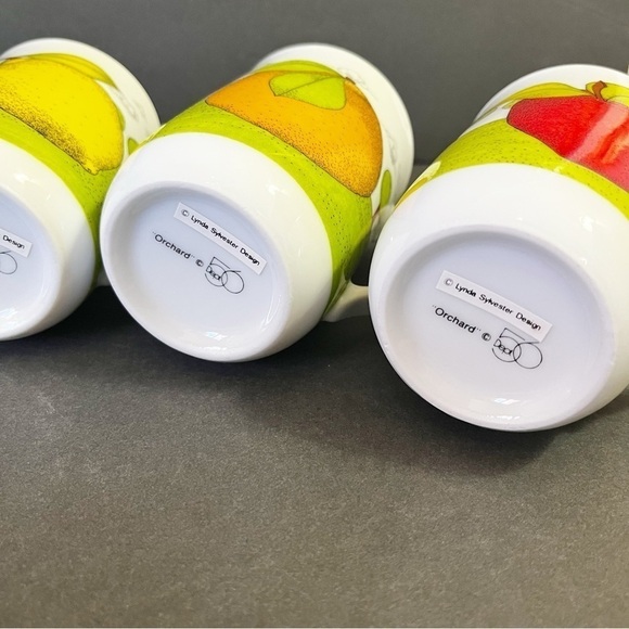 Dept 56 Orchard Pattern Mugs Lynda Sylvester Orange Lemon Pear Apple Fall Lot 4x - Picture 10 of 14